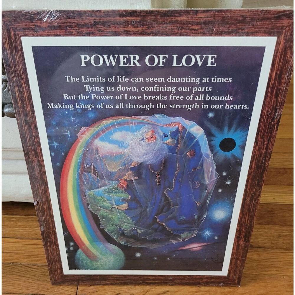 VTG Power Of Love Wood Plaque Rainbows And Magicians Religious 1993 Stapco NOS